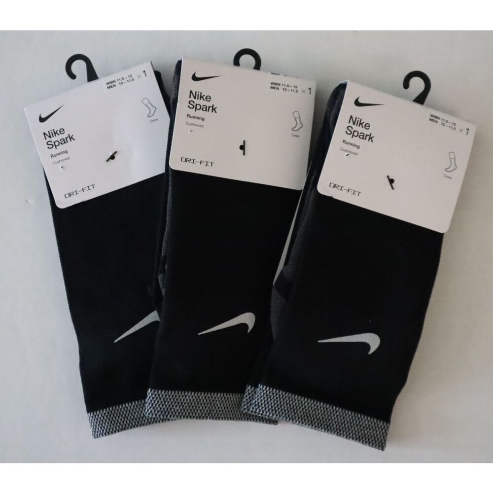 3 PRS-Nike Spark CU7200 WMN 11.5-13 MEN 10-11.5 Black Cushion Crew Running Socks